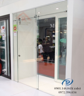 Cửa kính cường lực 1 cánh lùa trượt - Mẫu 19