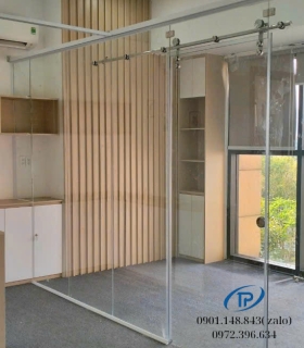 Cửa kính cường lực 1 cánh lùa trượt - Mẫu 03